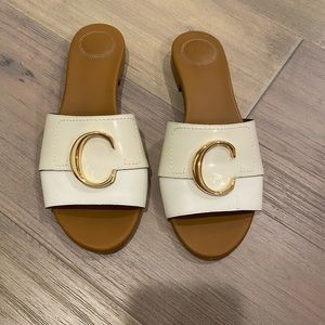 Chloe White and Gold Slide Sandals
